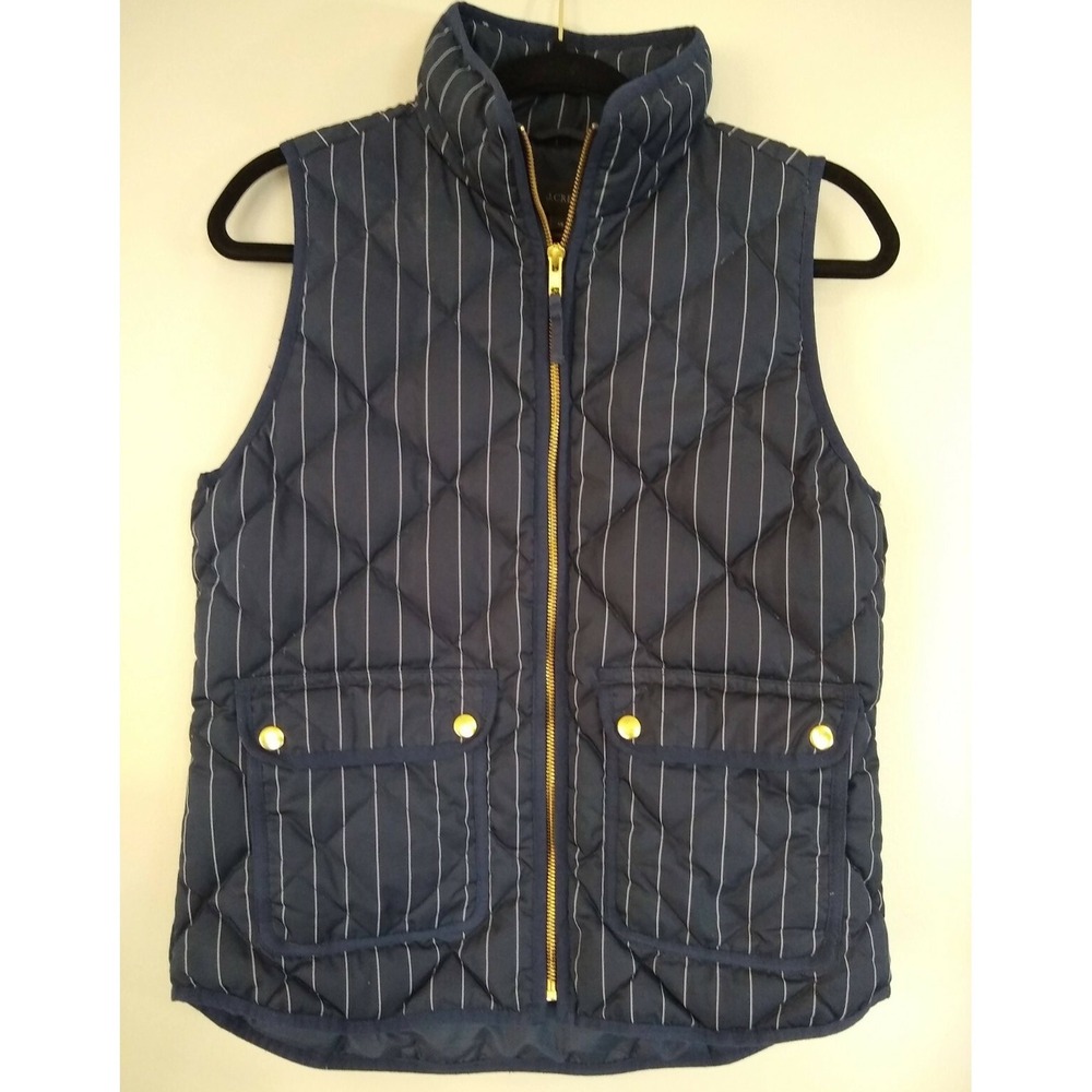 J. Crew Women's Excursion Quilted Down Puffer Travel Vest Navy Stripe Size XS
